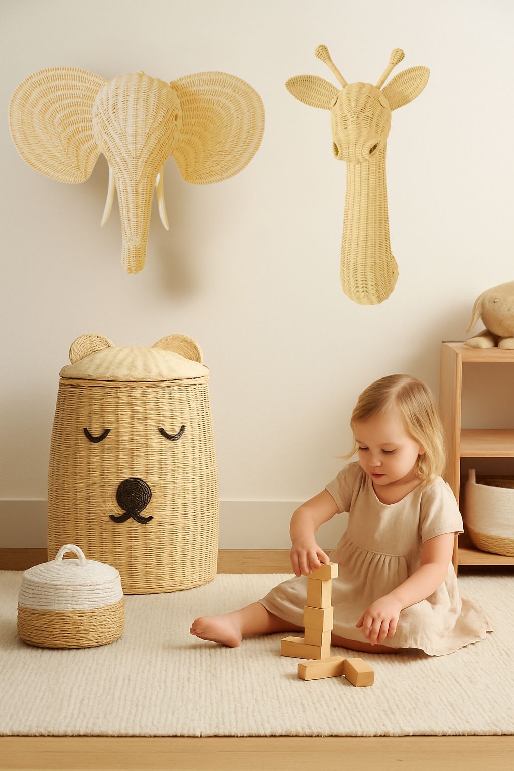 Natural & White Rattan Elephant Wall Decor