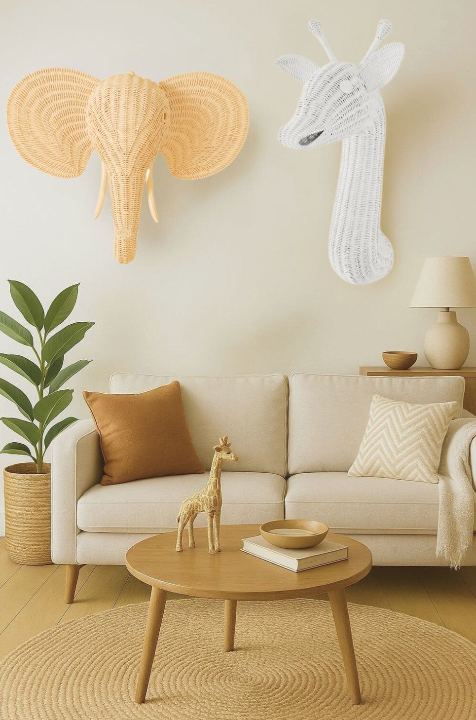 Natural & White Rattan Elephant Wall Decor