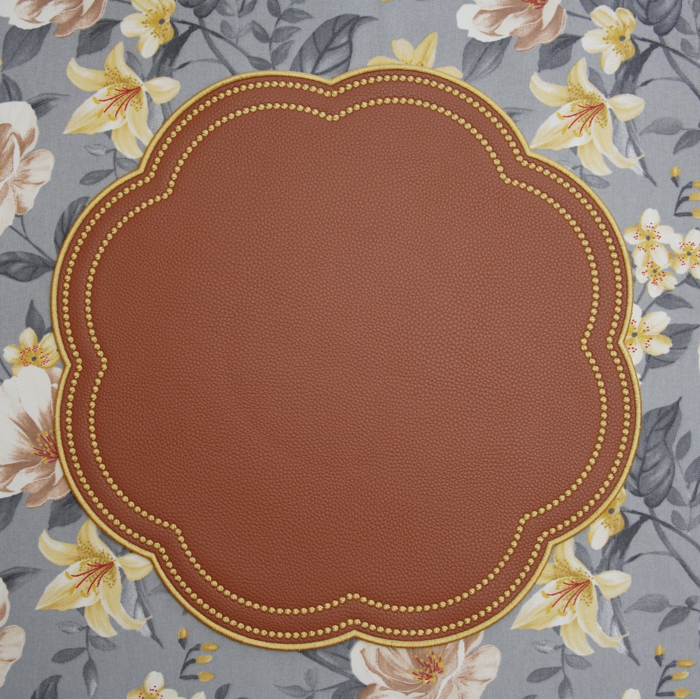 NURTURE BROWN GOLD SCALLOPED FAUX LEATHER PLACEMAT (Set Of 4)