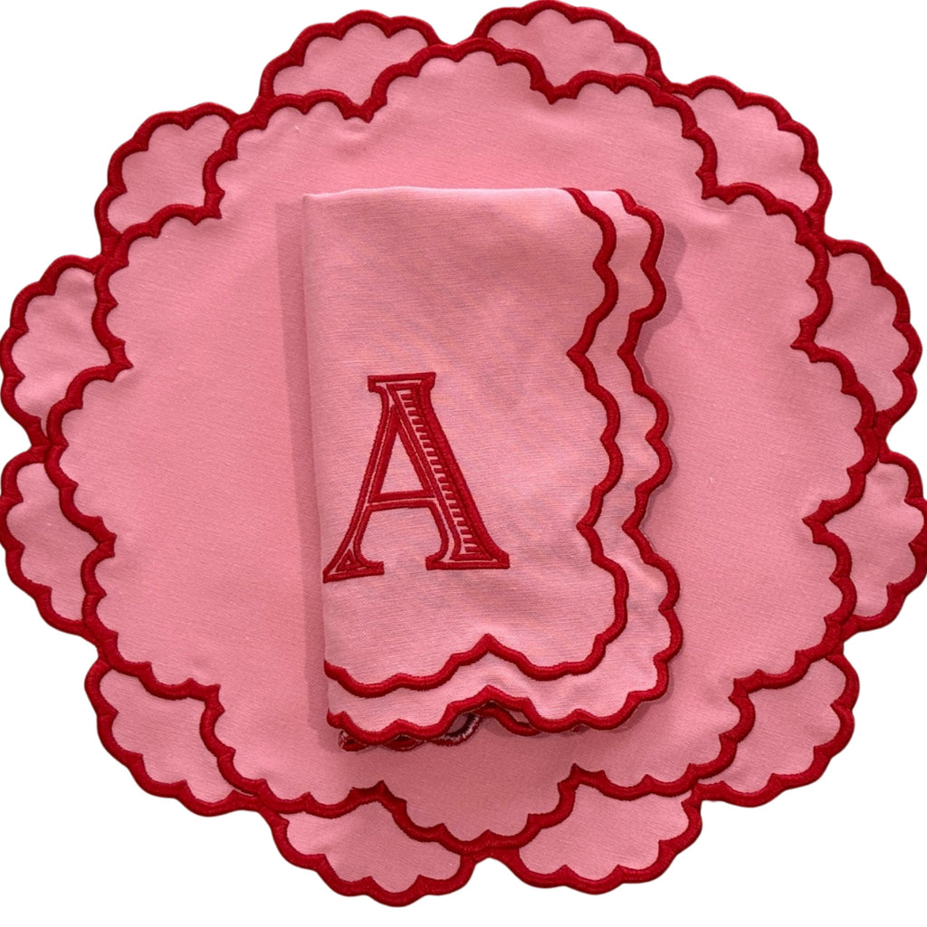 CRESSIDA PINK ROUND FABRIC PLACEMAT & NAPKIN SET (Set Of 4)