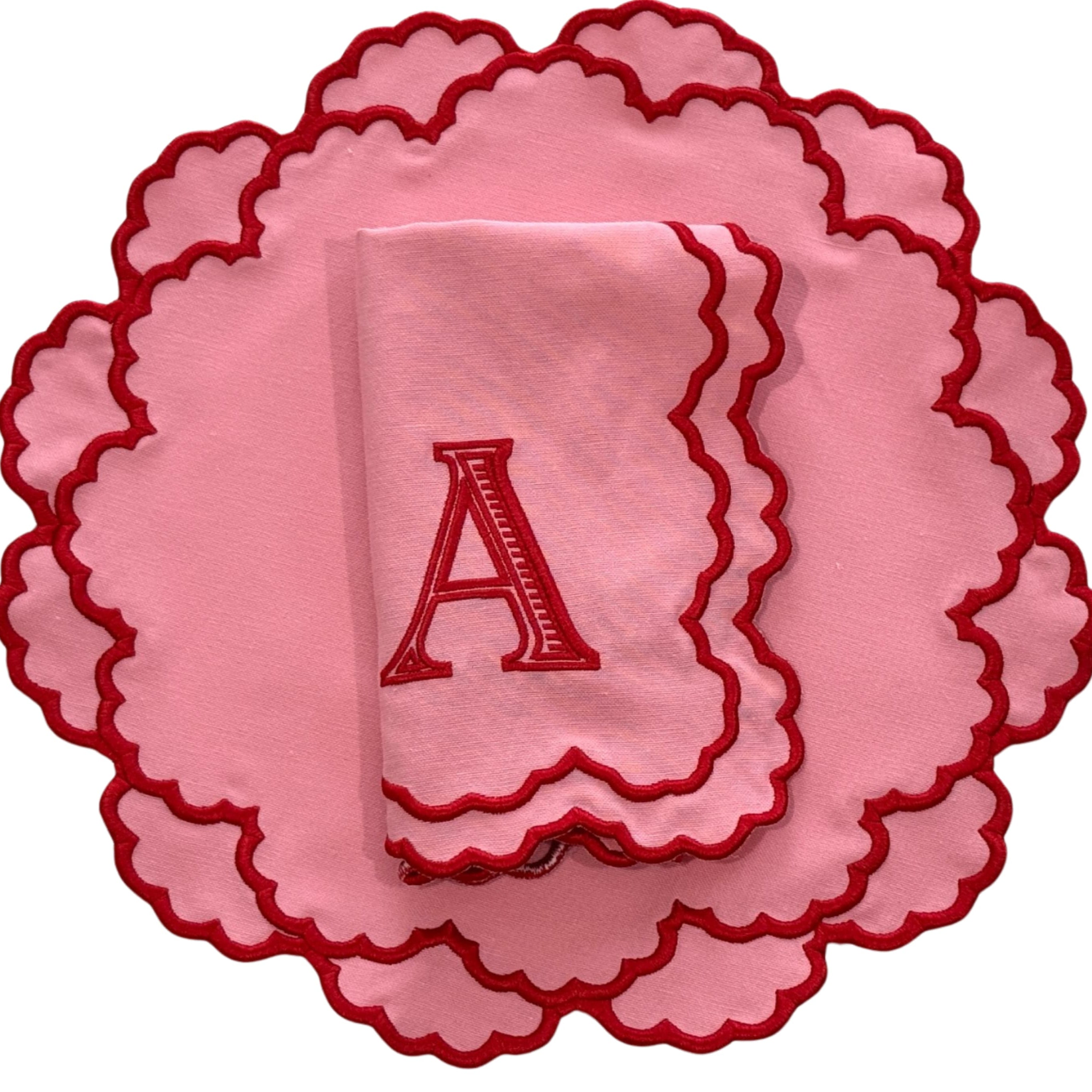 CRESSIDA PINK ROUND FABRIC PLACEMAT & NAPKIN SET (Set Of 4)