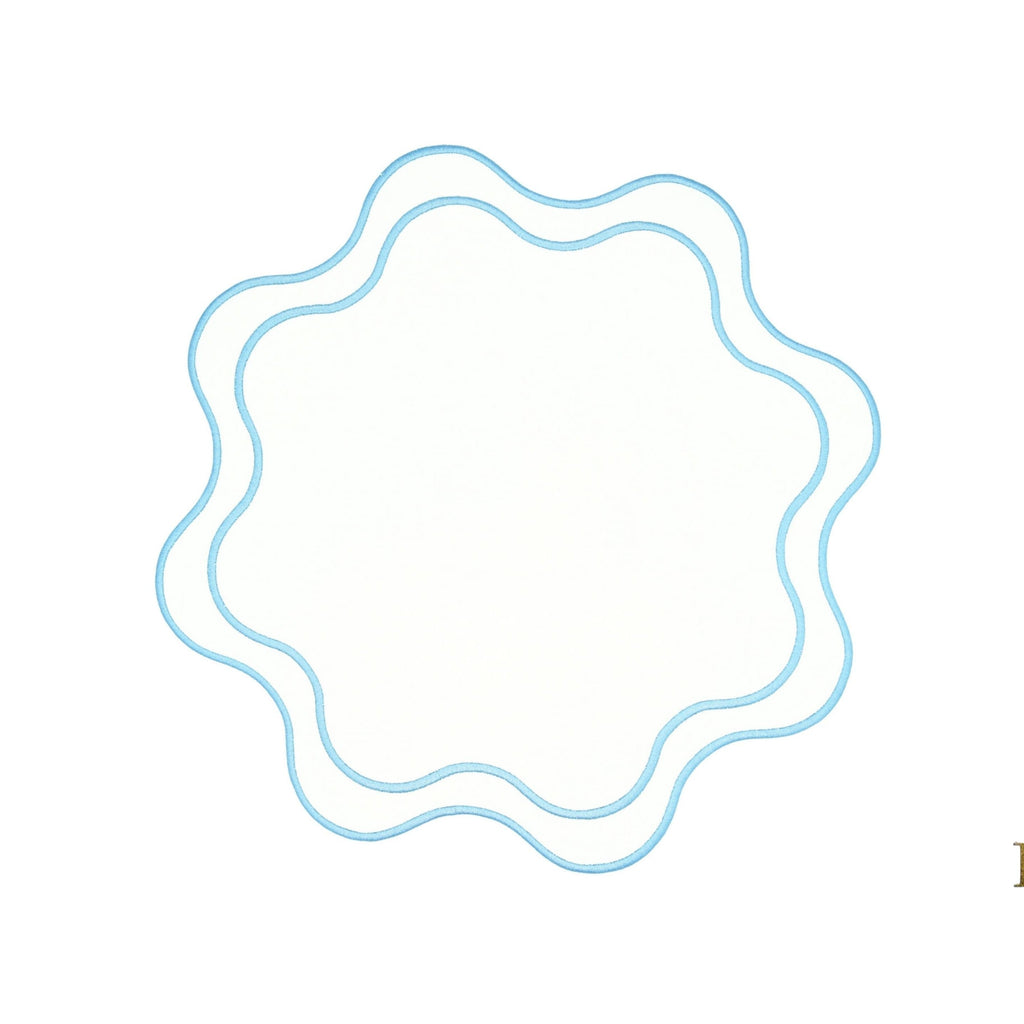 HAVEN WHITE WAVY EDGE BLUE TRIM FAUX LEATHER PLACEMAT (Set Of 4)