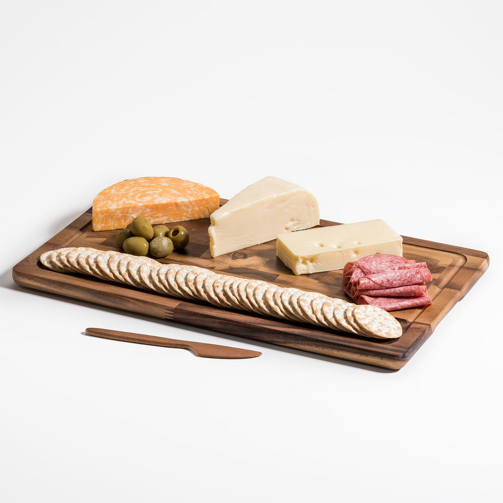 End-Grain Acacia Cheeseboard with Knife