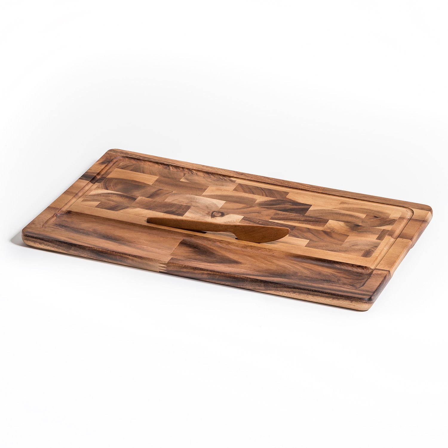 End-Grain Acacia Cheeseboard with Knife