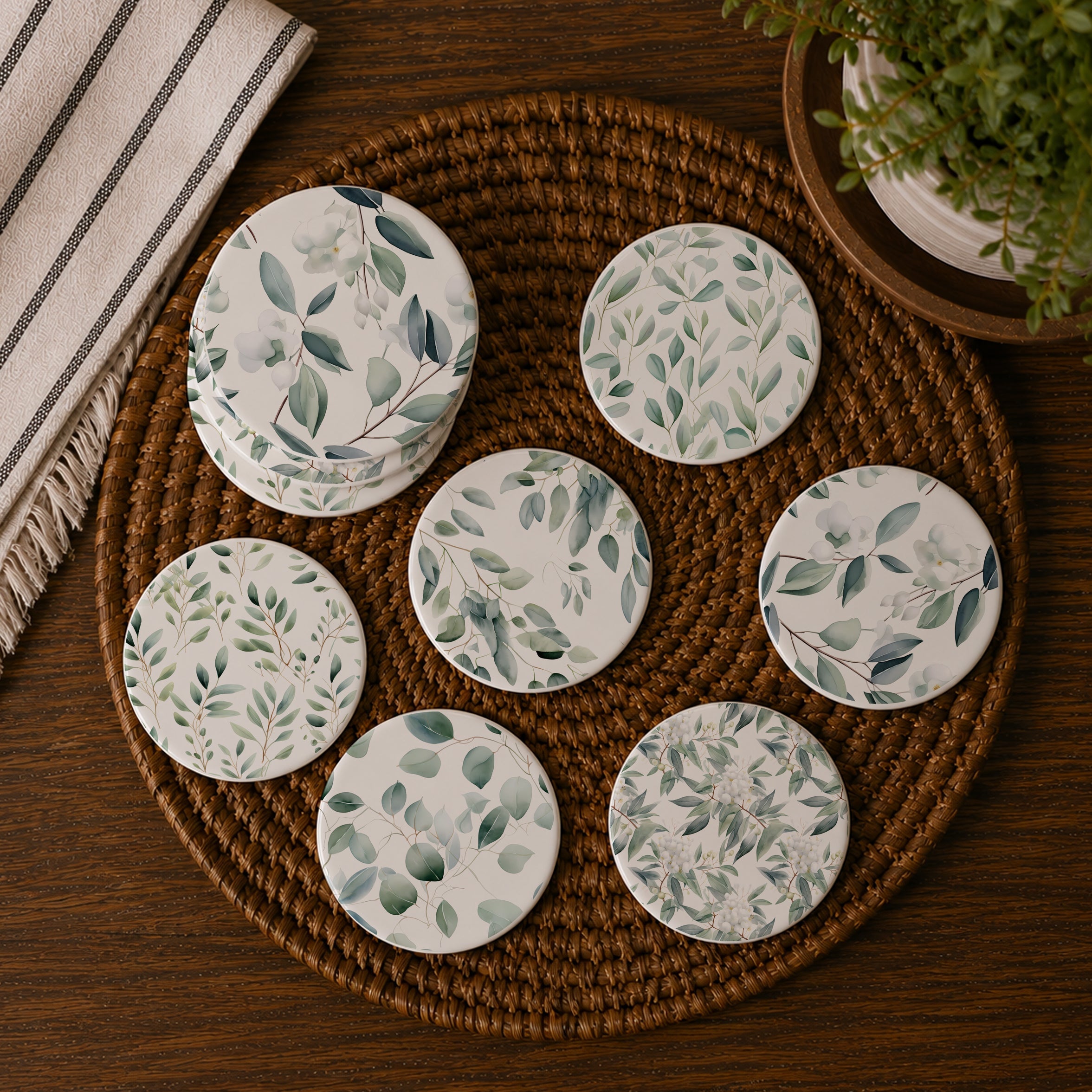 Eucalyptus Botanical Ceramic Coasters