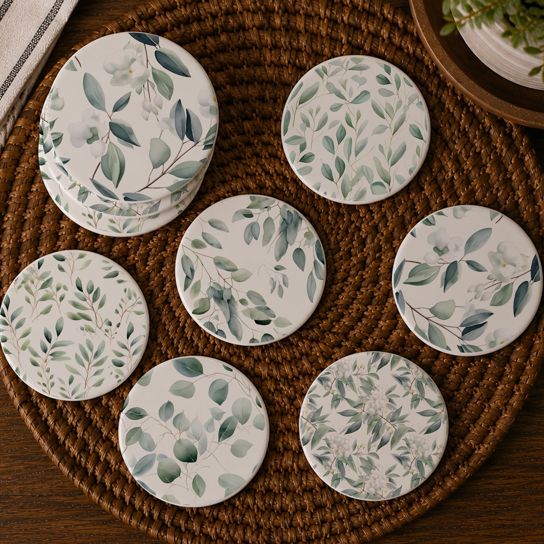 Eucalyptus Botanical Ceramic Coasters