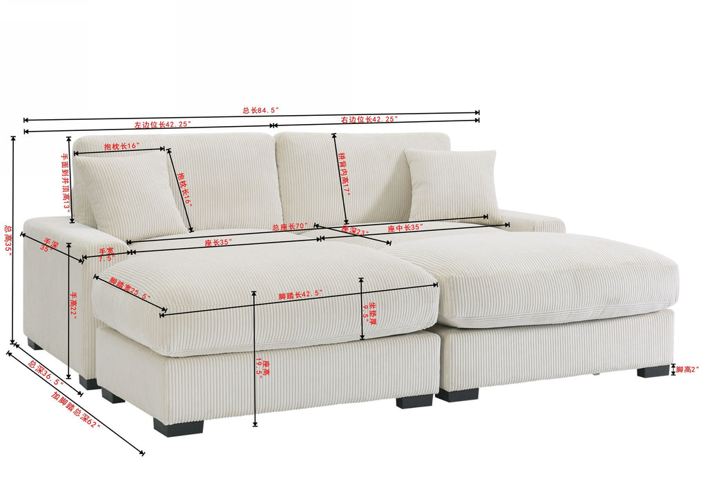 Oversized Modular Sectional Sofa with Two Ottomans — Beige