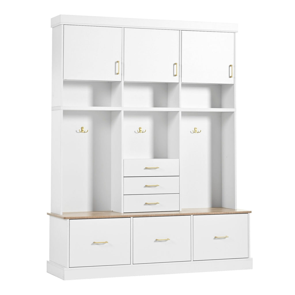 Entryway Hall Tree With Bench And Storage, 5 In 1 Coat Rack