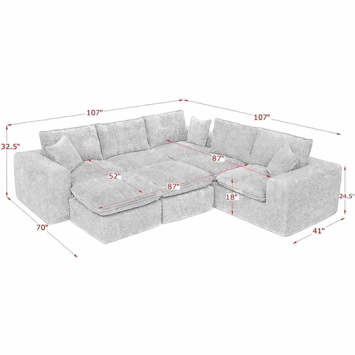 Cloud-Comfort Modular Sectional Sofa with Moveable Ottoman