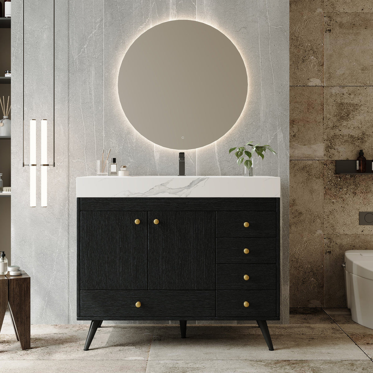 36-Inch Freestanding Bathroom Vanity with Faux-Marble Top