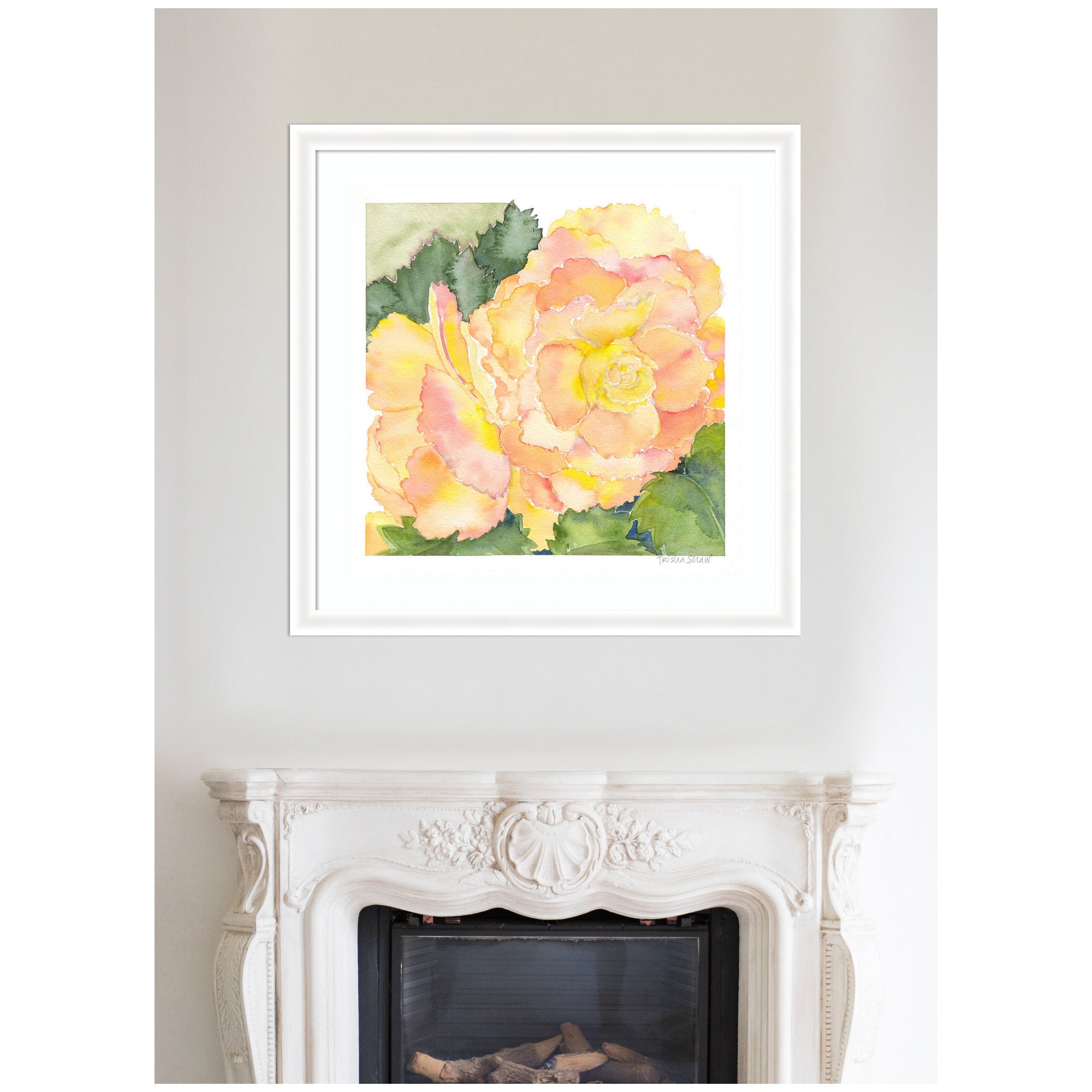 Framed Art Orange Pink Abstract Begonia by Patricia Shaw