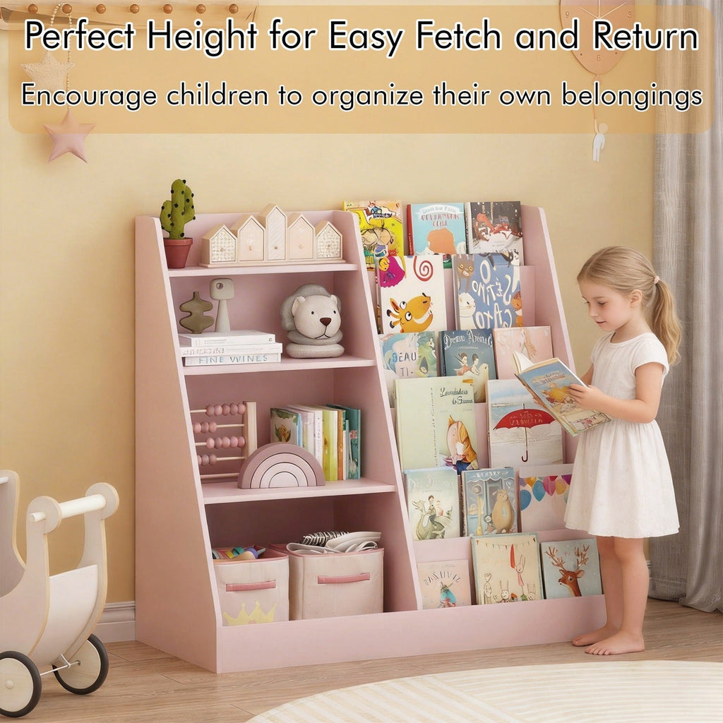 Kids Bookshelf with Toy Storage Organizer, 34.65" Multi-Tier