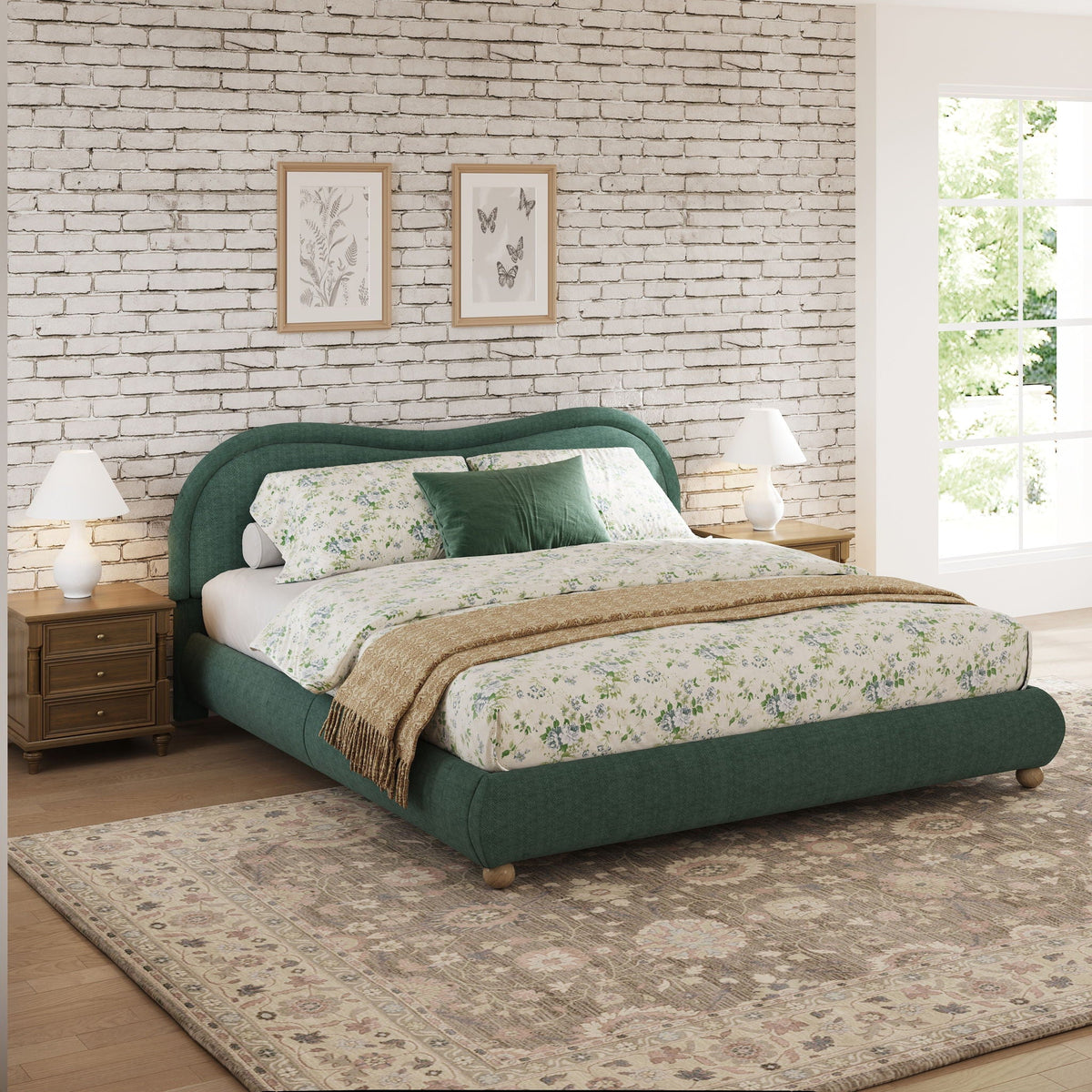Upholstered Platform Bed Frame With Curved Headboard