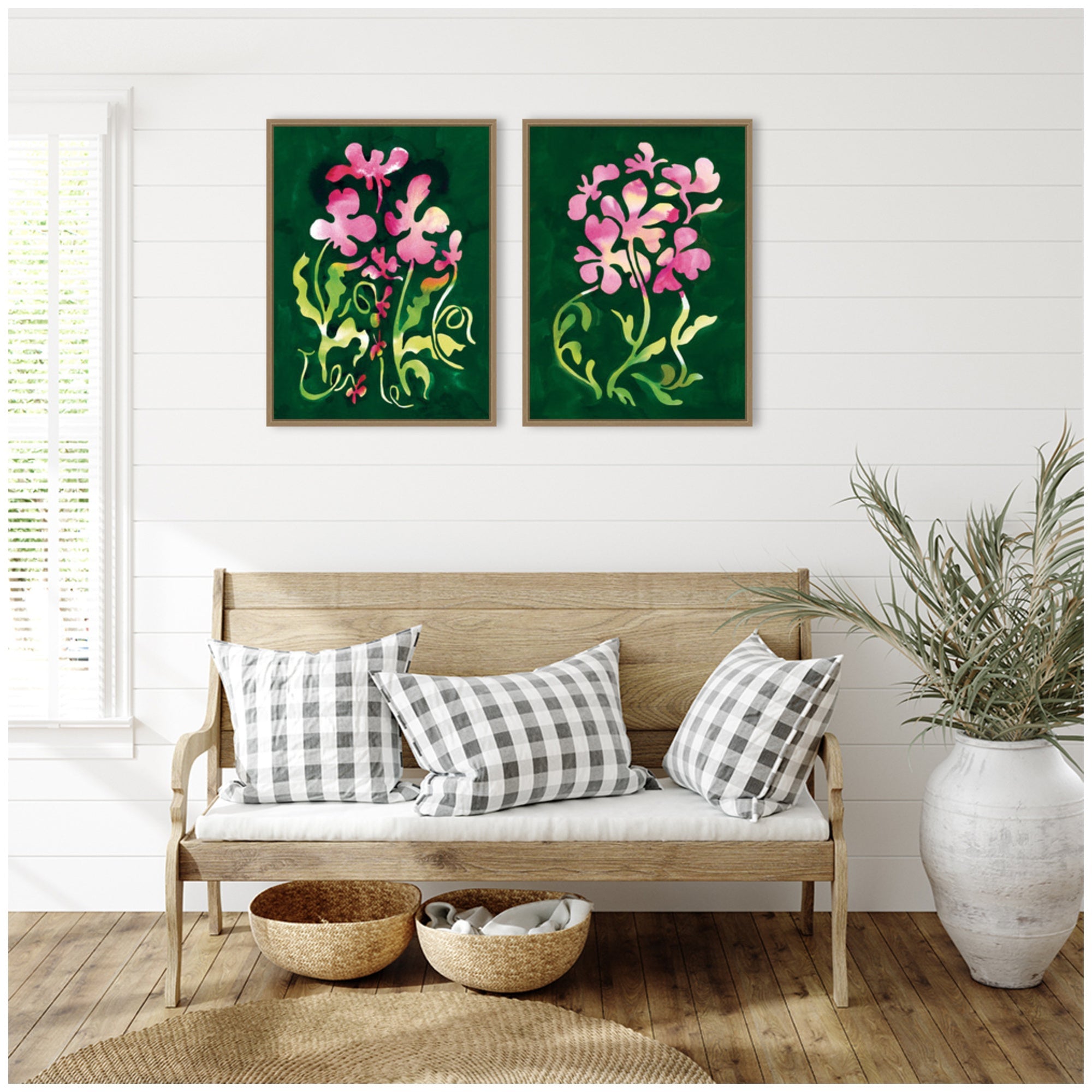 Twisting Blooms & Groovy Flowers 2 Piece Framed Canvas Wall Art Set by Lucia Gianello