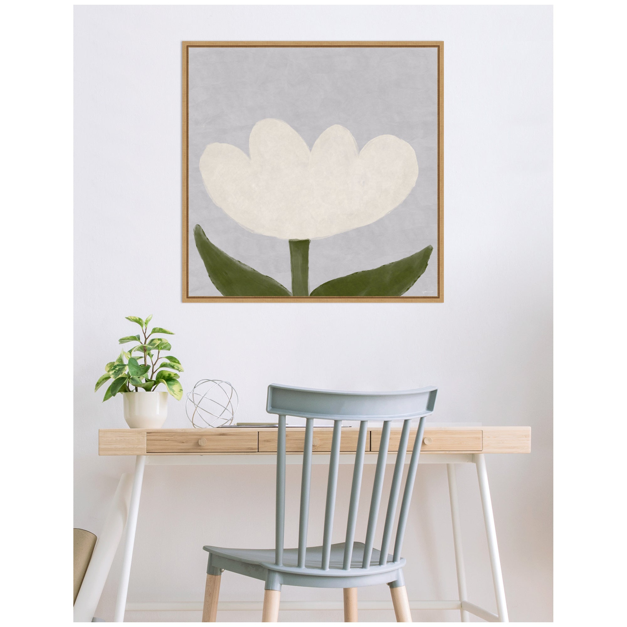 White Tulip by Gabrielly Guedes Framed Canvas Wall Art Print