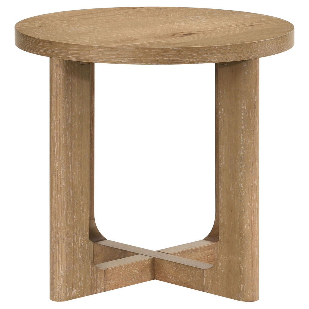 Kessler Round Sculptural Wood End Table Light Oak