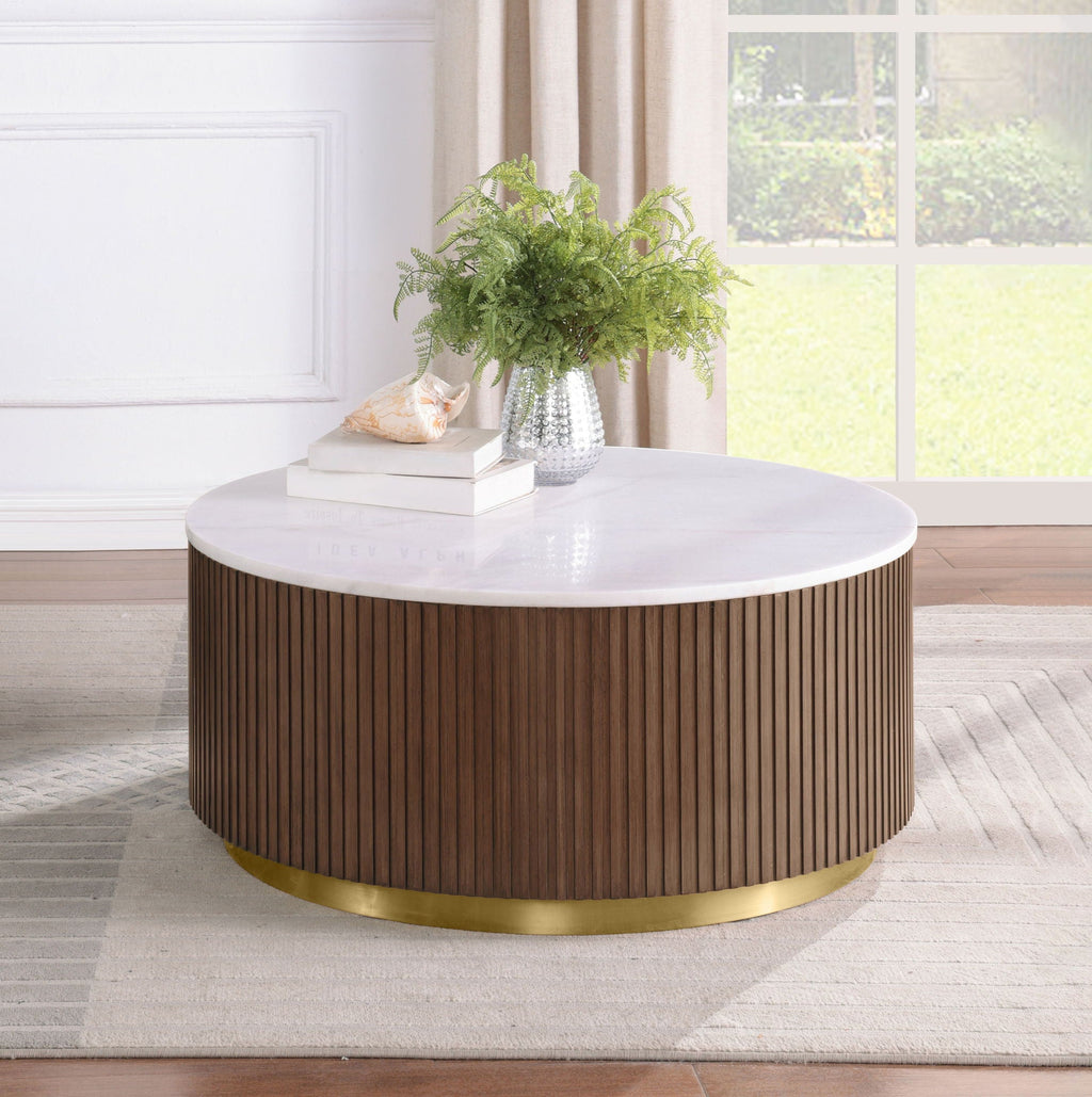 Reeded Marble Coffee Table — Honey Brown