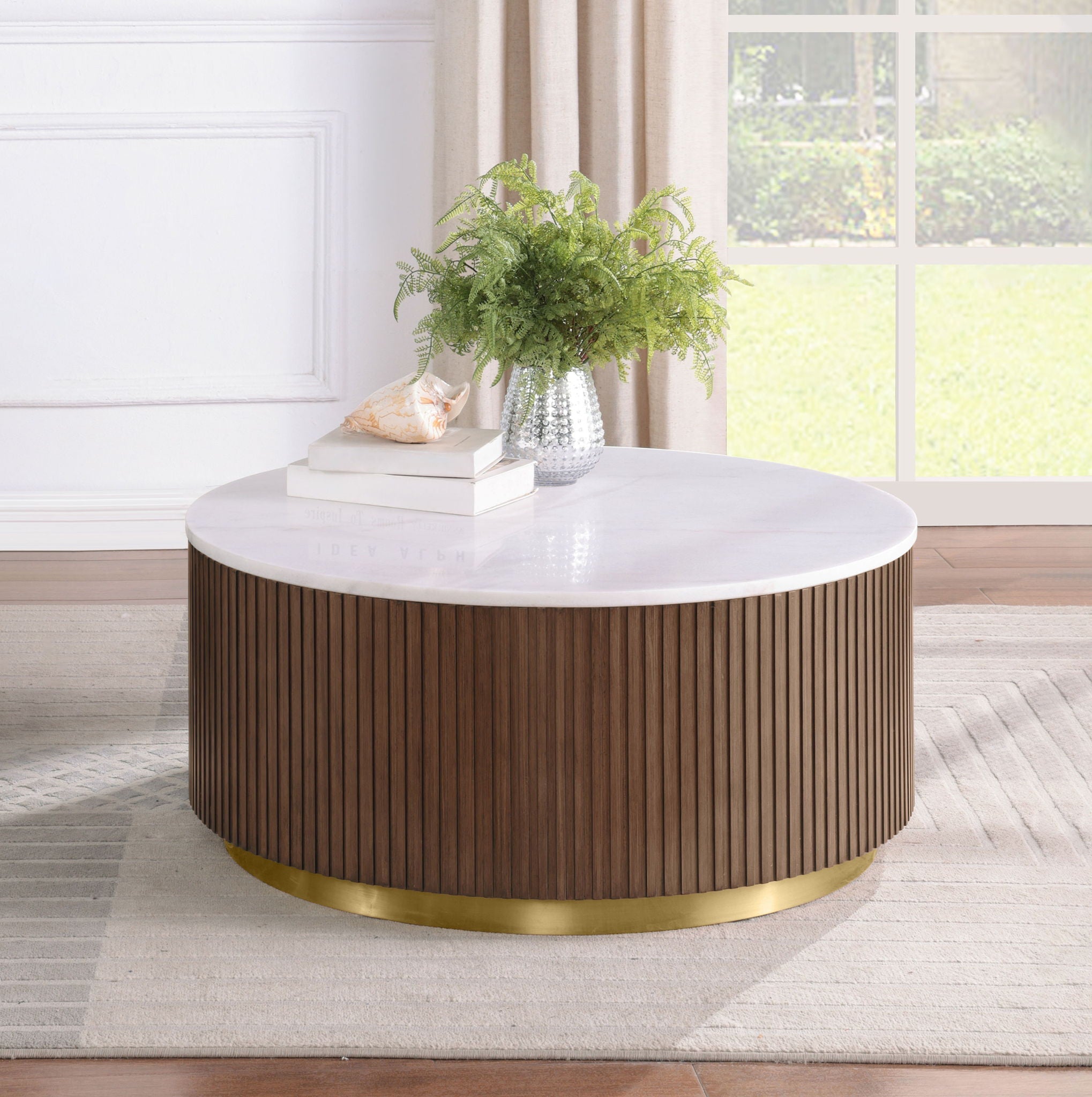 Reeded Marble Coffee Table — Honey Brown