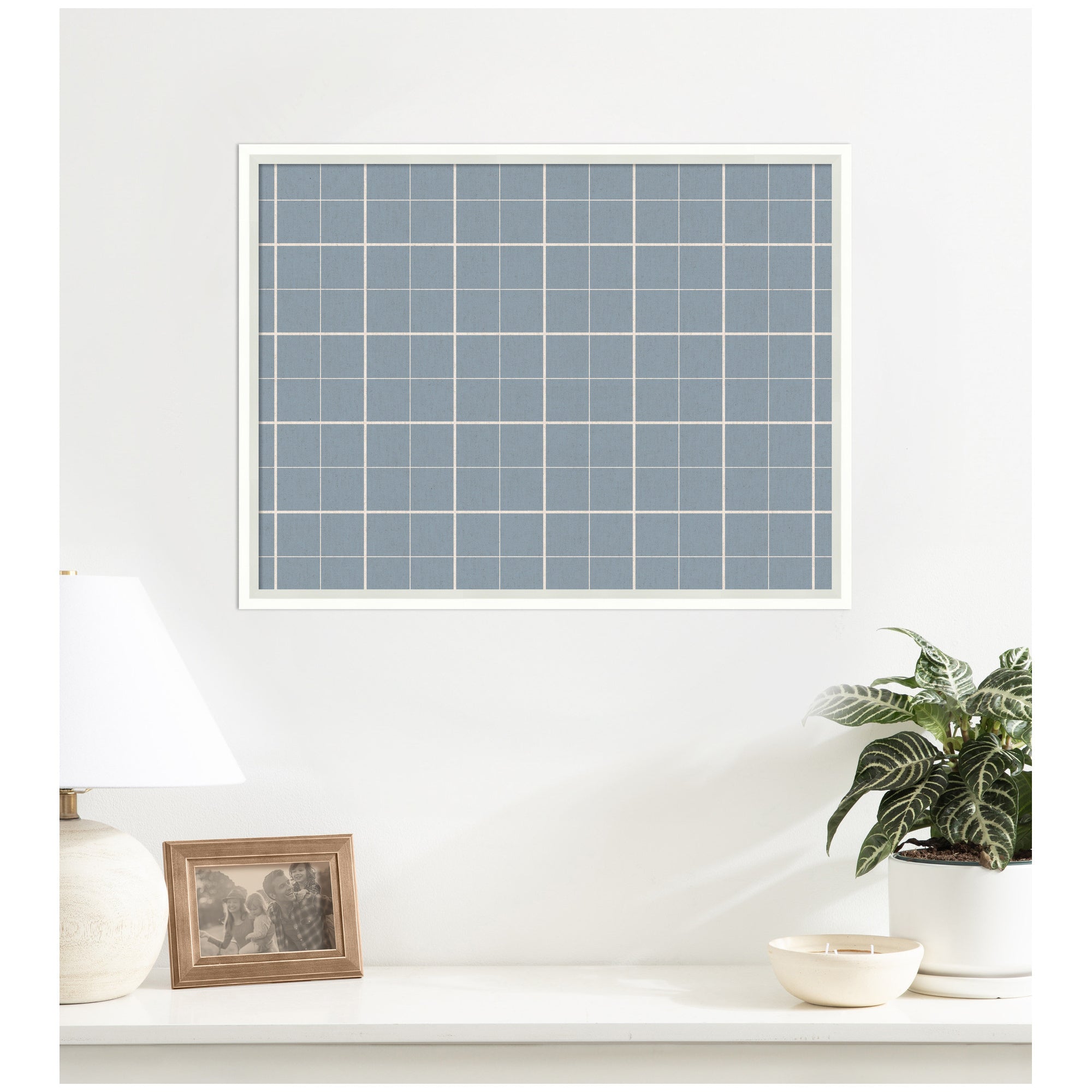 Framed Fabric Pinboard Light Blue Plaid Wall Organization