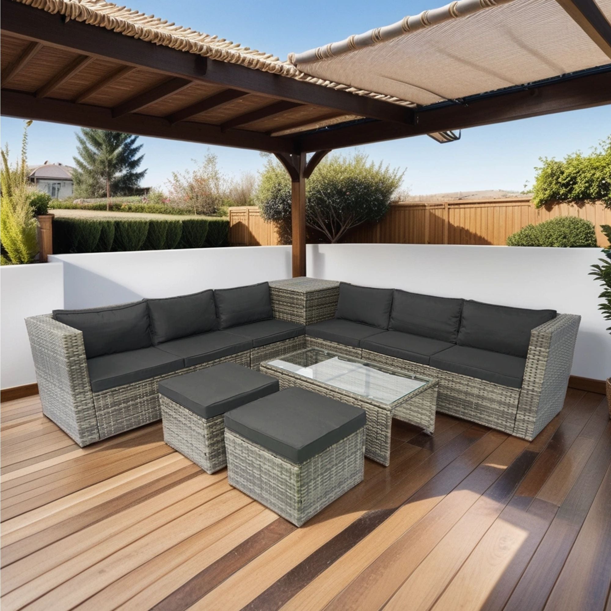 All-Weather Wicker Patio Sectional Set with Storage — 8-Piece