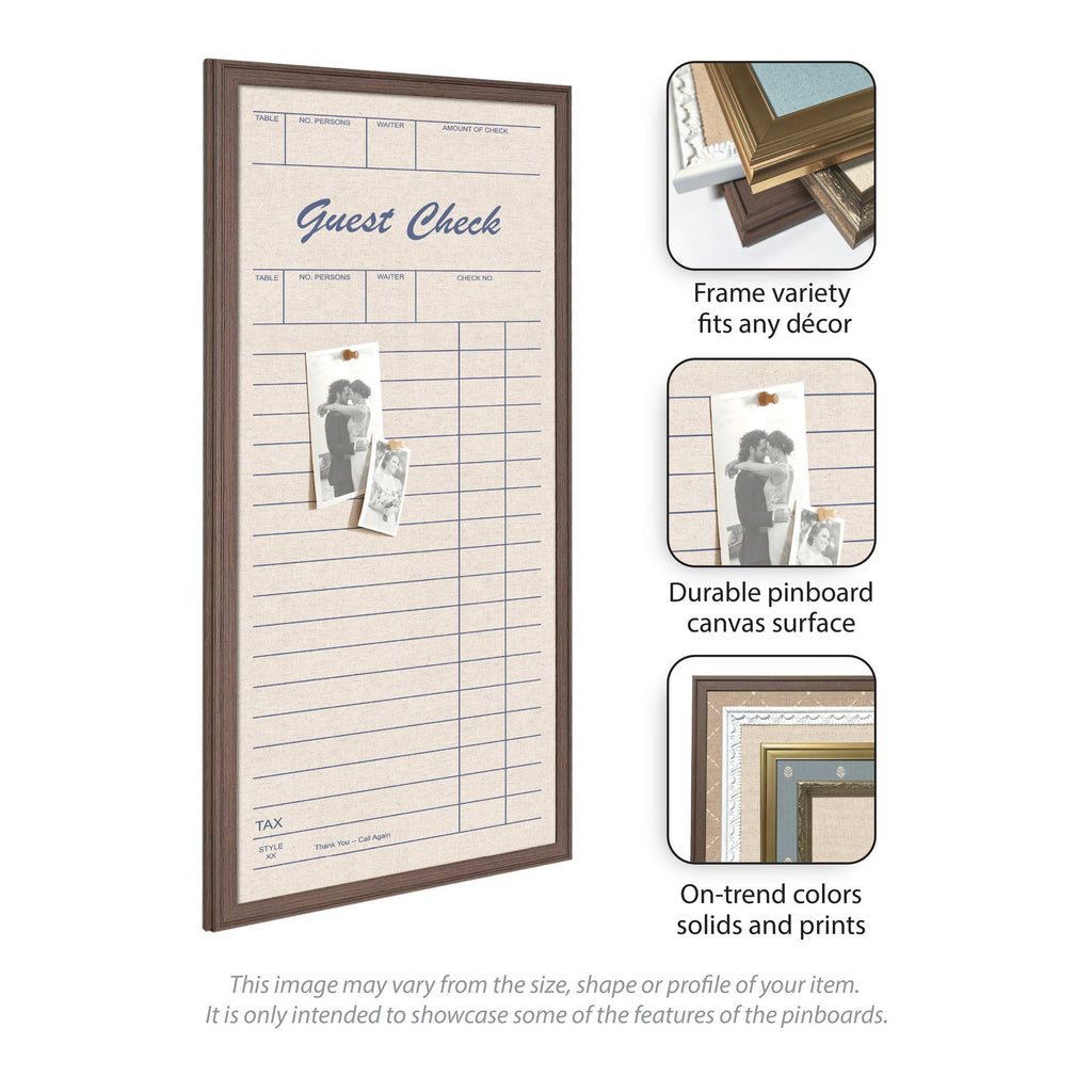 Framed Fabric Pinboard Linen Guest Check Wall Organization