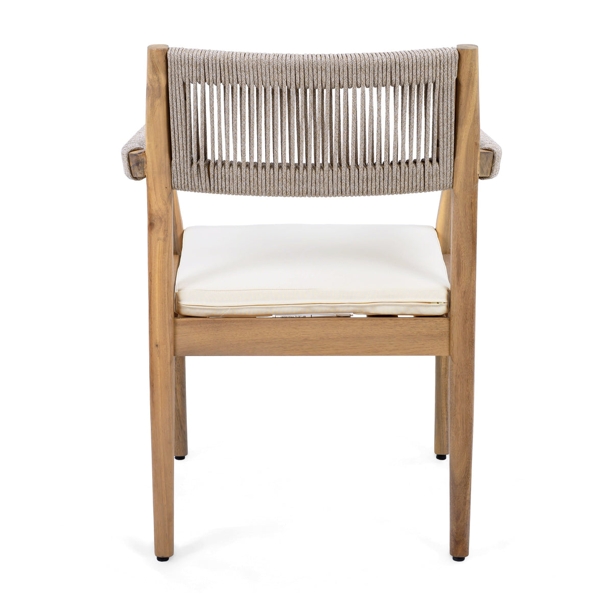 Braided Acacia Wood Outdoor Dining Chairs Set of 2 – Teak Look with Beige Rope & Cream Cushions