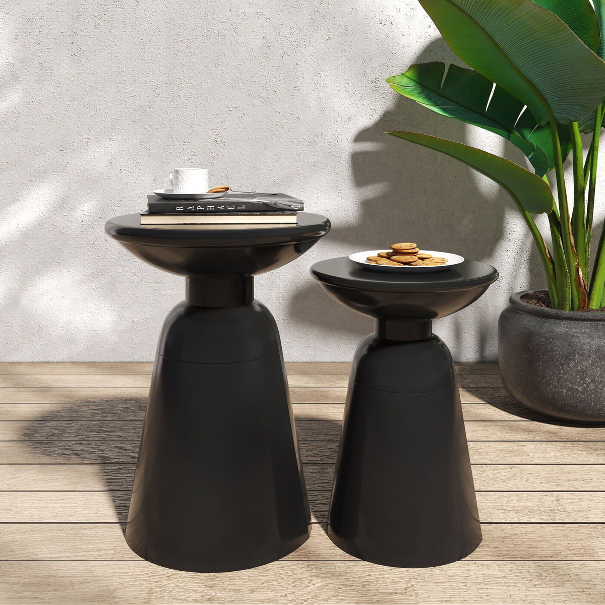 Serenita Outdoor Side Tables With Flared Design (Set of 2)