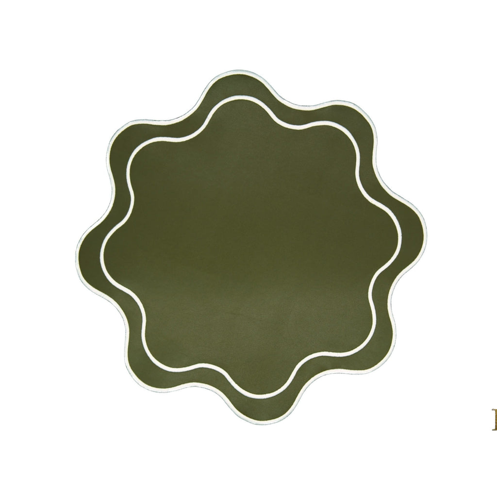HAVEN DARK GREEN WAVY EDGE FAUX LEATHER PLACEMAT (Set Of 4)