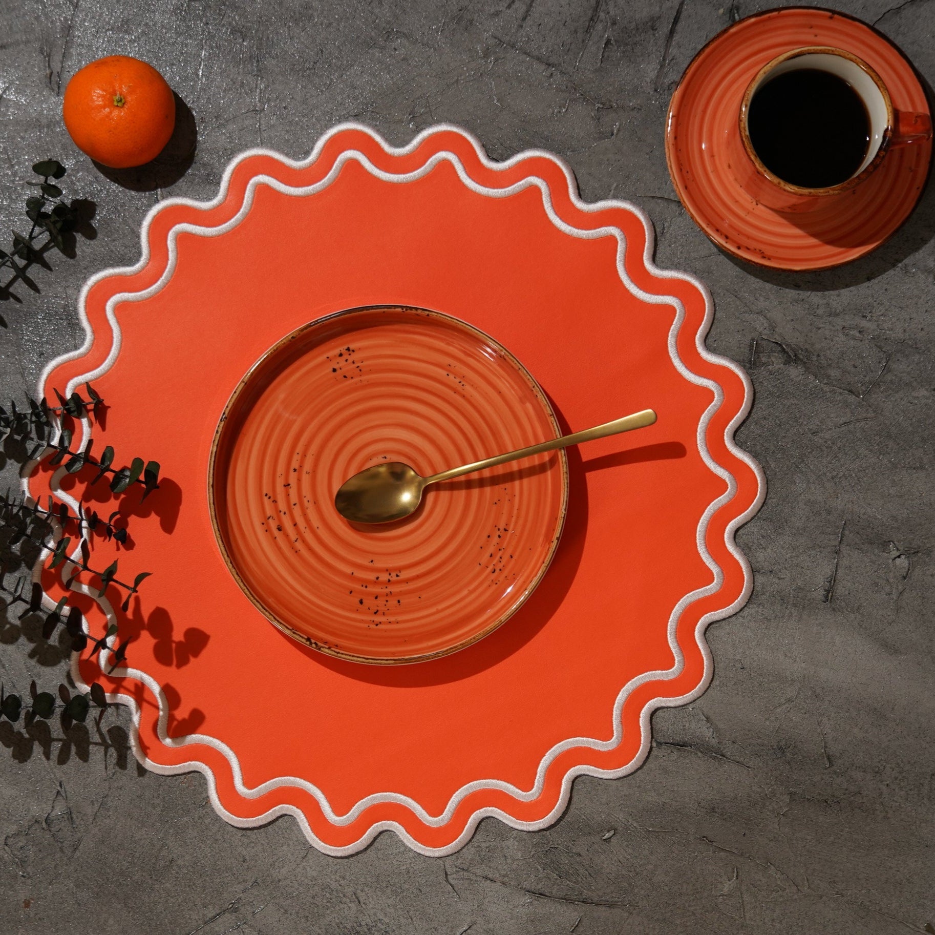 SOLACE ORANGE FAUX LEATHER PLACEMAT (Set Of 4)