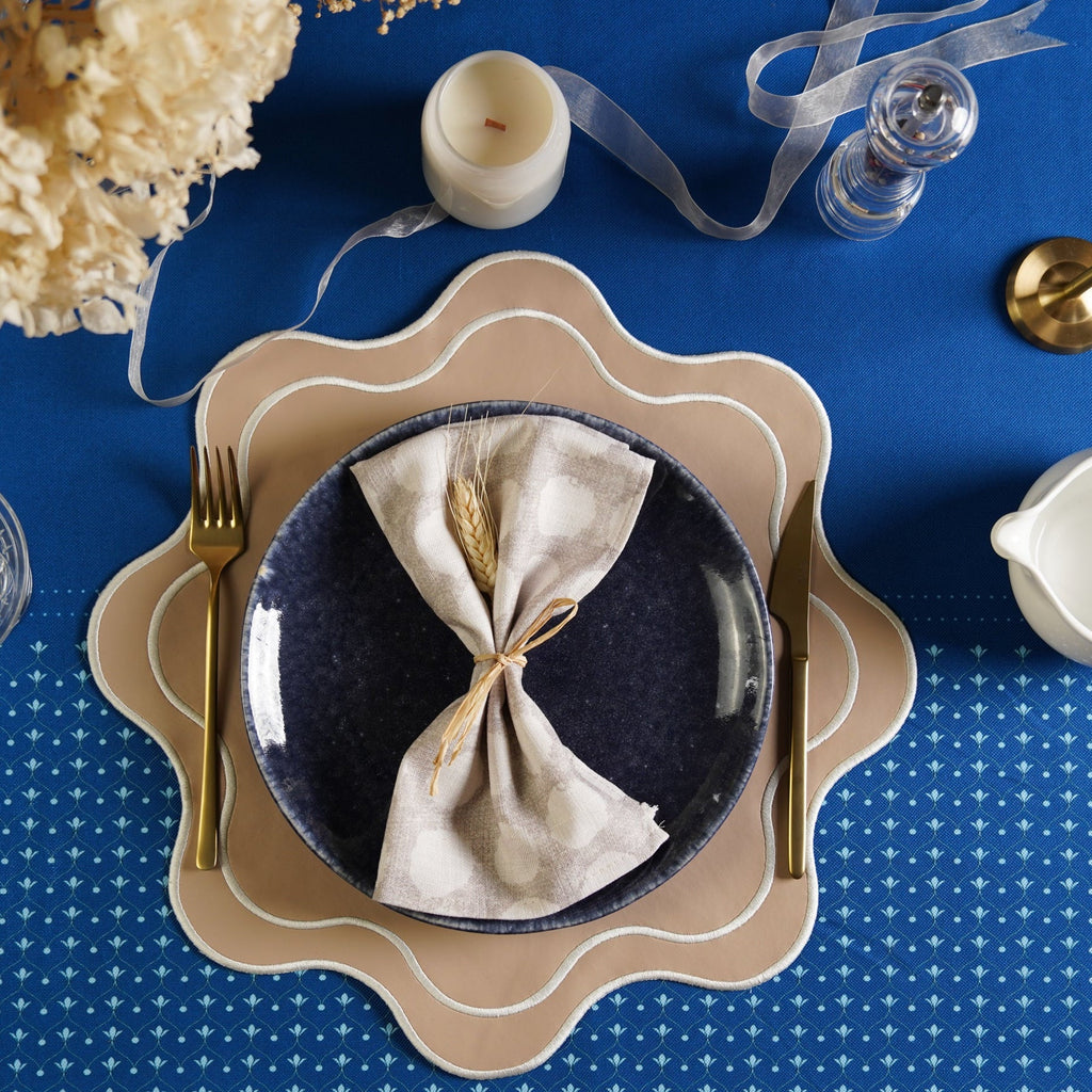 HAVEN BEIGE WAVY EDGE FAUX LEATHER PLACEMAT (Set Of 4)