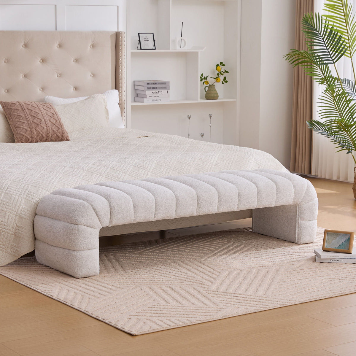 Channel-Tufted Upholstered Bed Bench