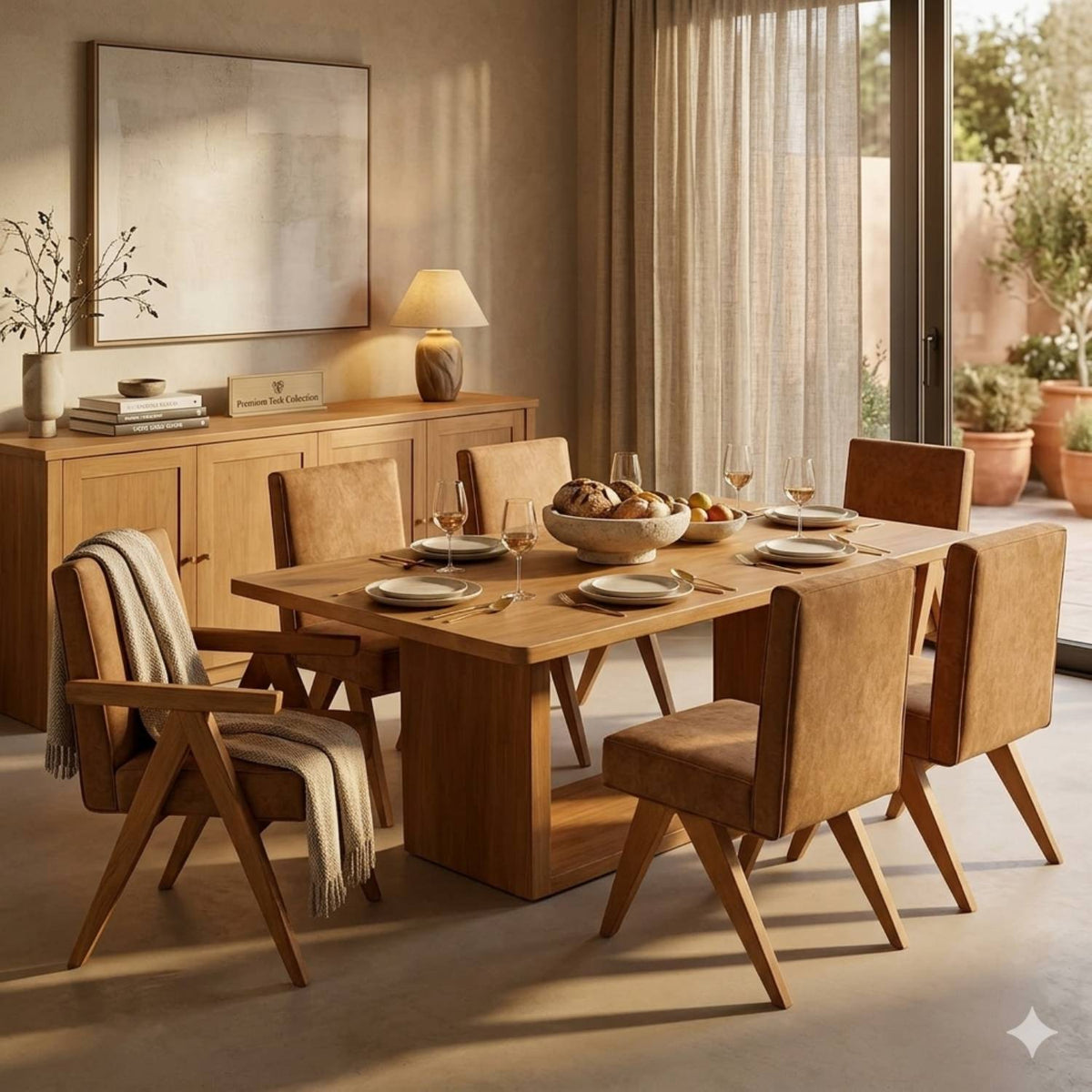 Oak Pedestal Dining Set — 7 Piece