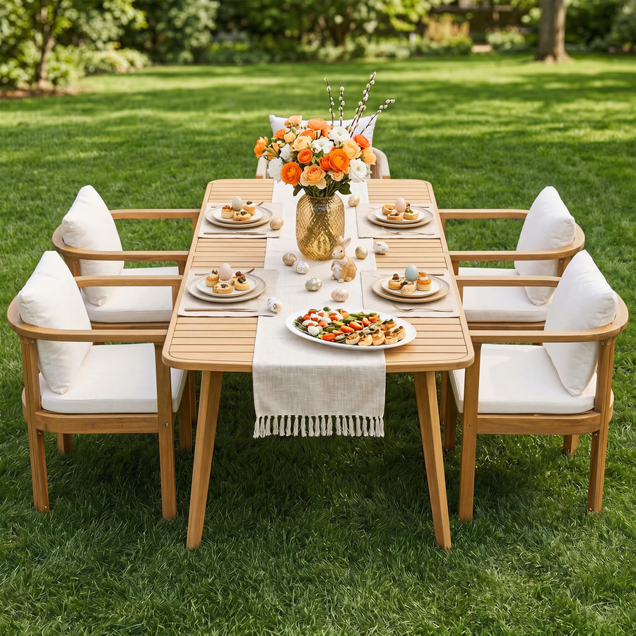 Curved Acacia Outdoor Dining Chairs — Set of 4