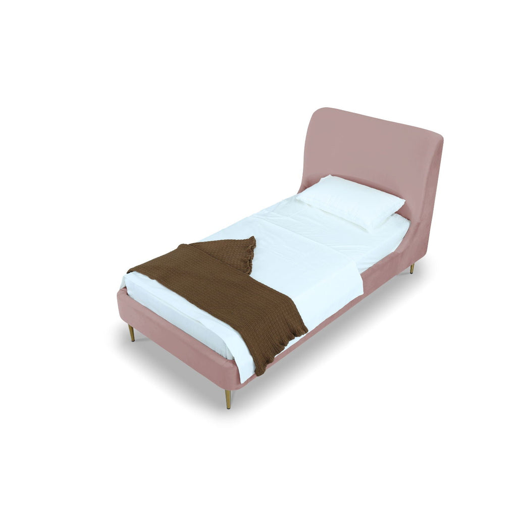 Mid-Century Modern Upholstered Bed With Curved Headboard