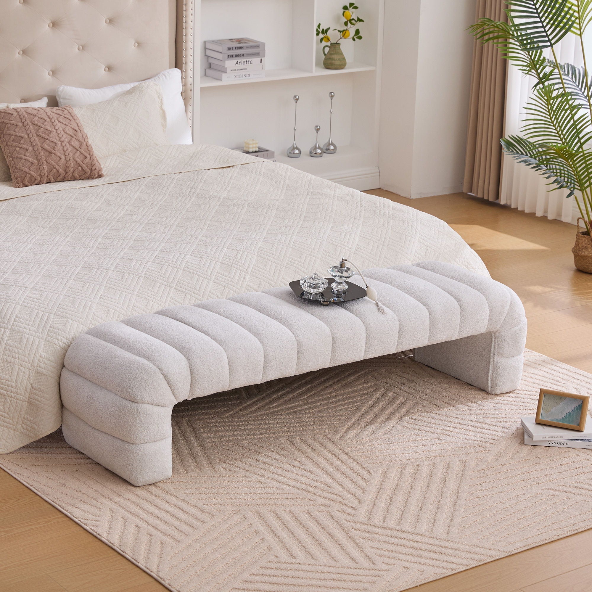 Channel-Tufted Upholstered Bed Bench