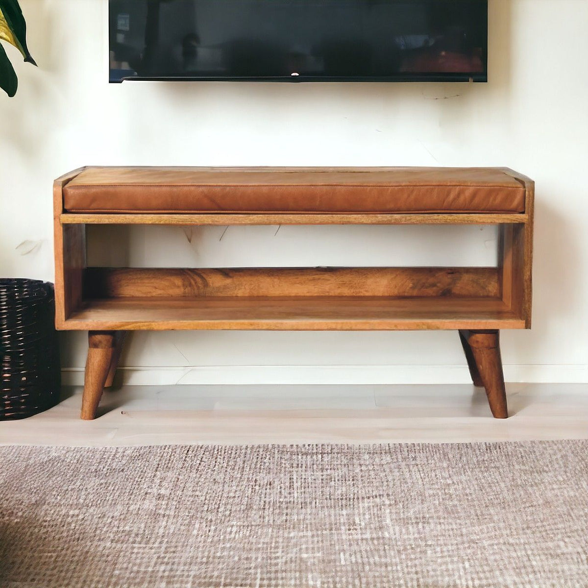 Mango Wood Upholstered Bench