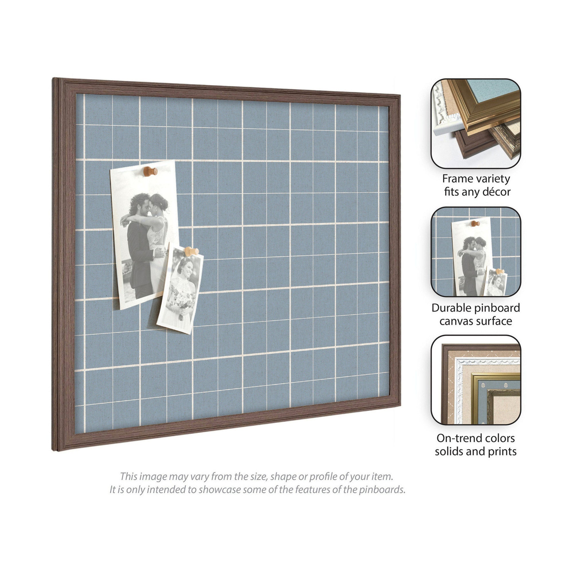 Framed Fabric Pinboard Light Blue Plaid Wall Organization