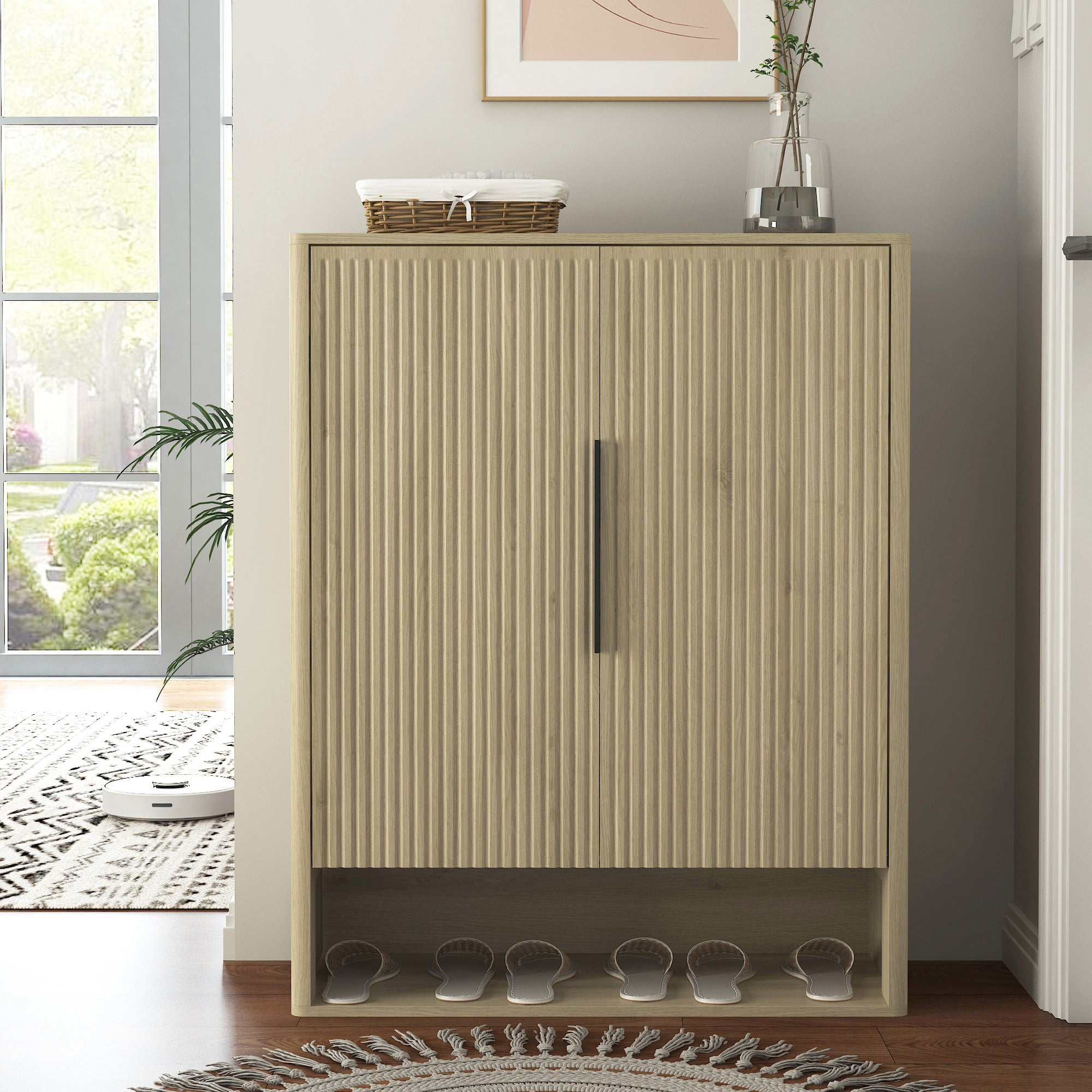 Wooden Shoe Storage Cabinet with Adjustable Shelves