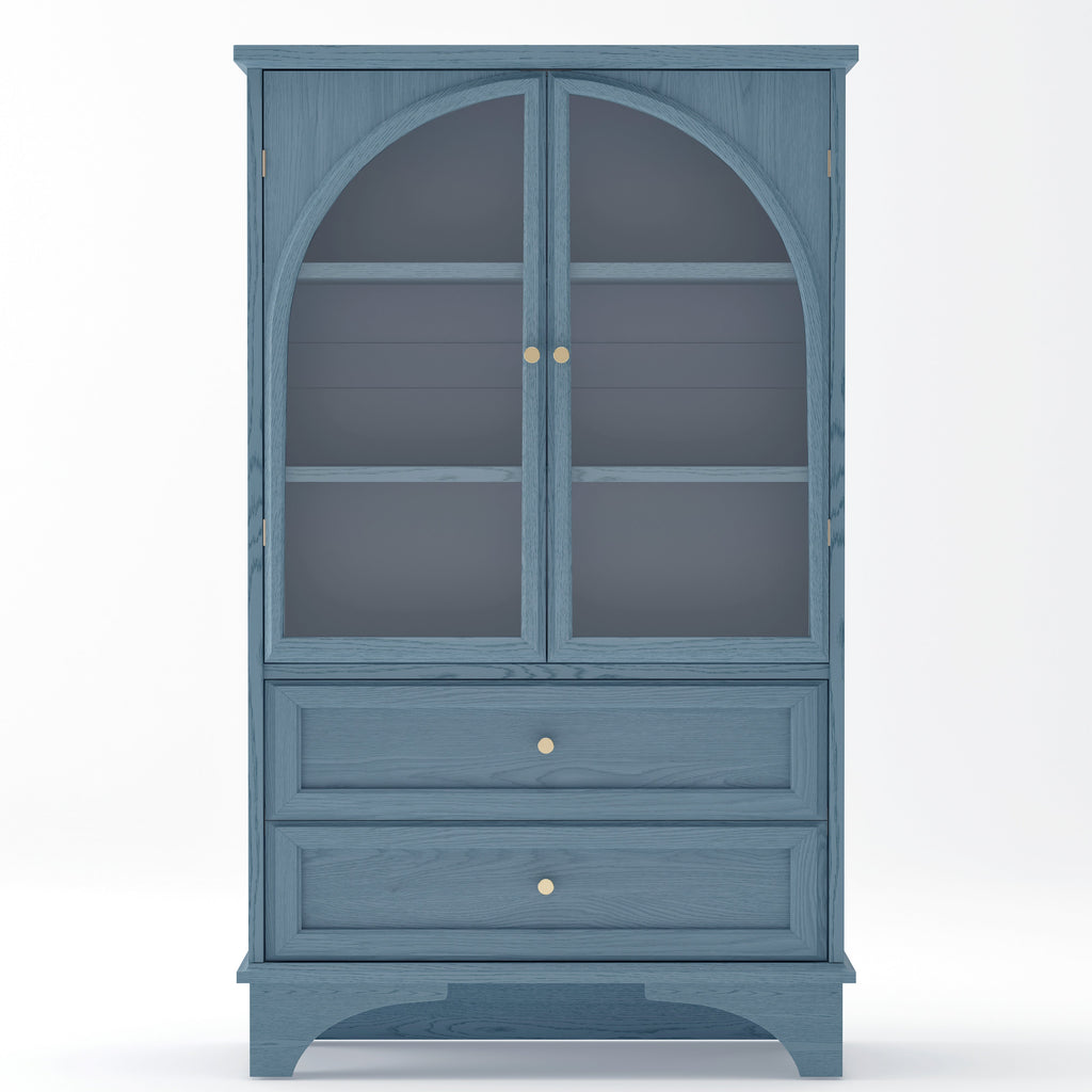 52.17"H Glass Door Display Case Storage Cabinet with 2 Drawers and Adjustable Shelf