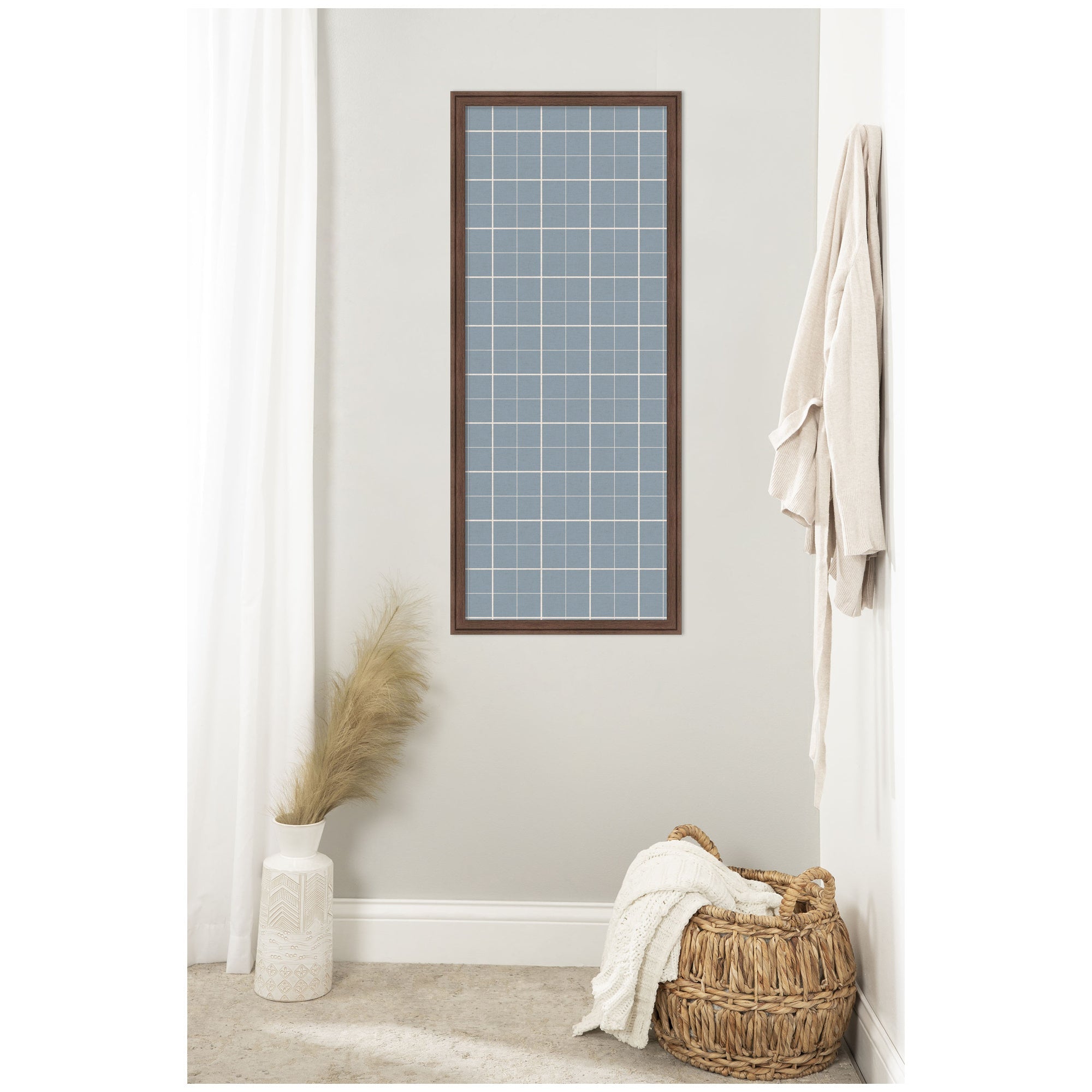 Framed Fabric Pinboard Light Blue Plaid Wall Organization
