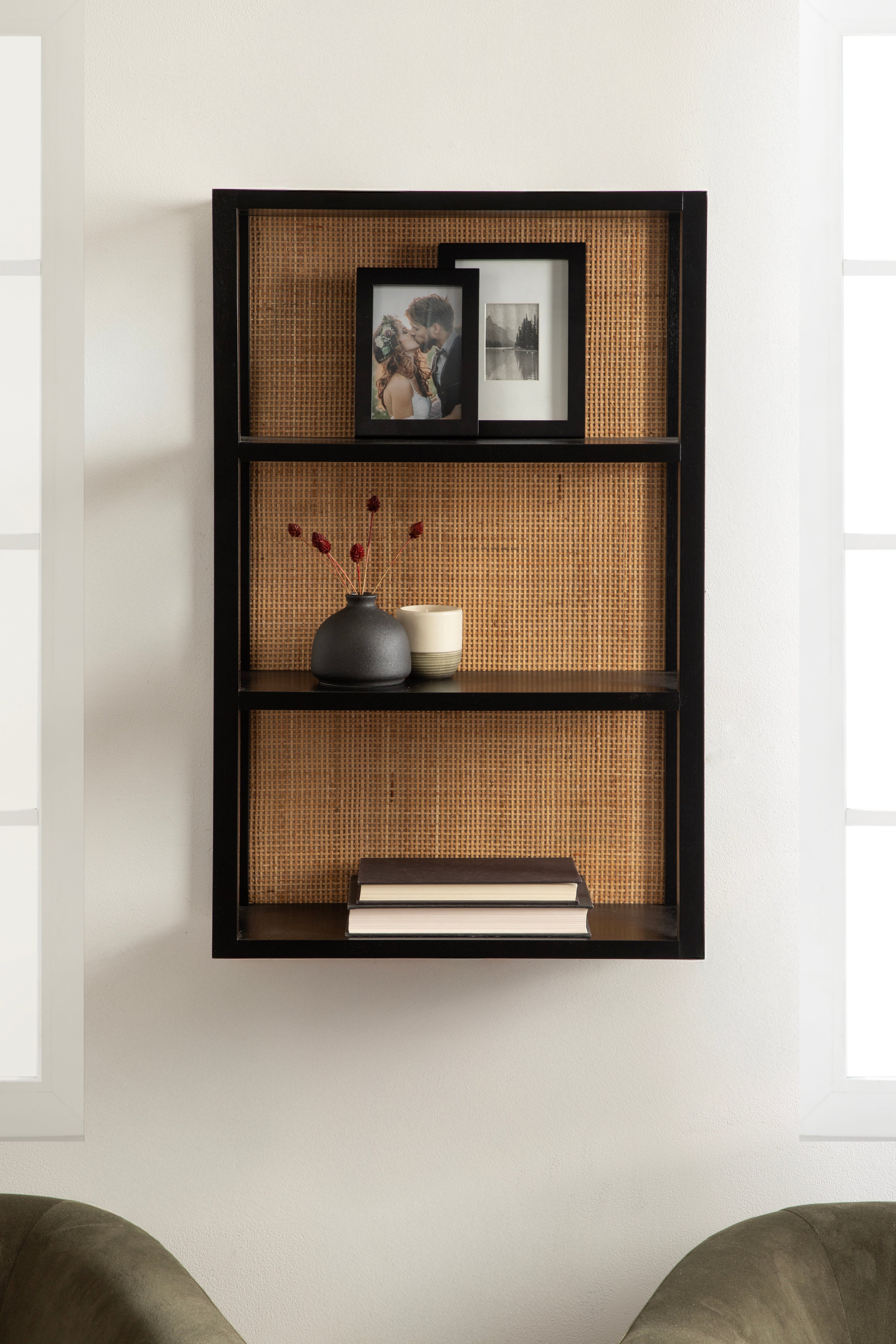 Ori Rattan/Wood Wall Shelf