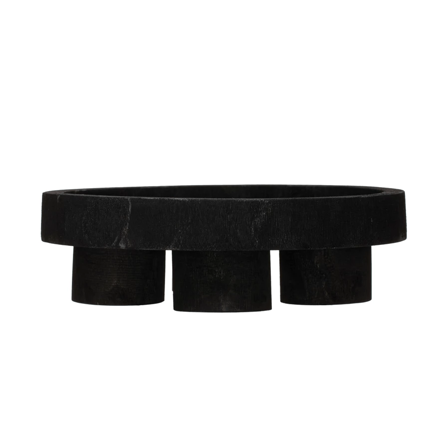 Black Paulownia Wood Footed Tray