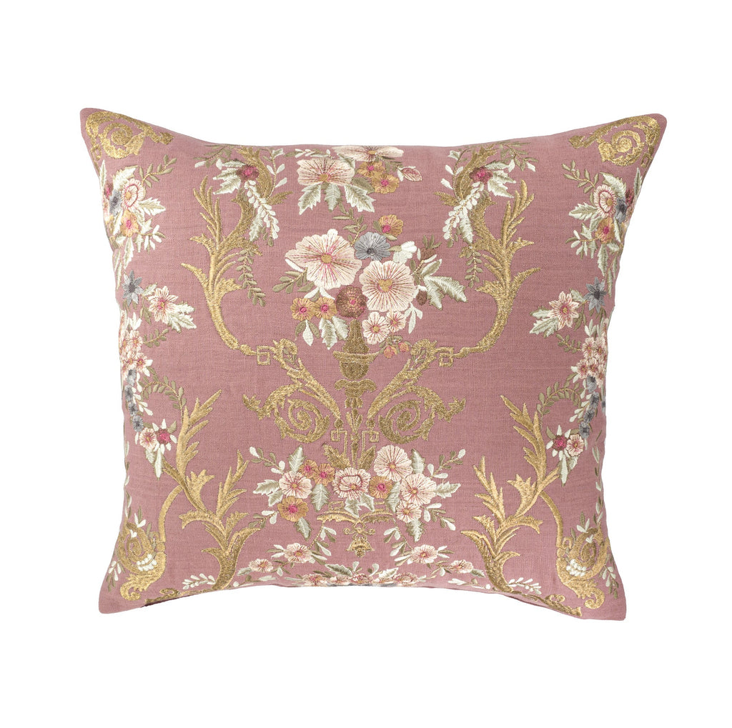 Fontainebleau Embroidered Linen Pillow Cover, 18 x 18