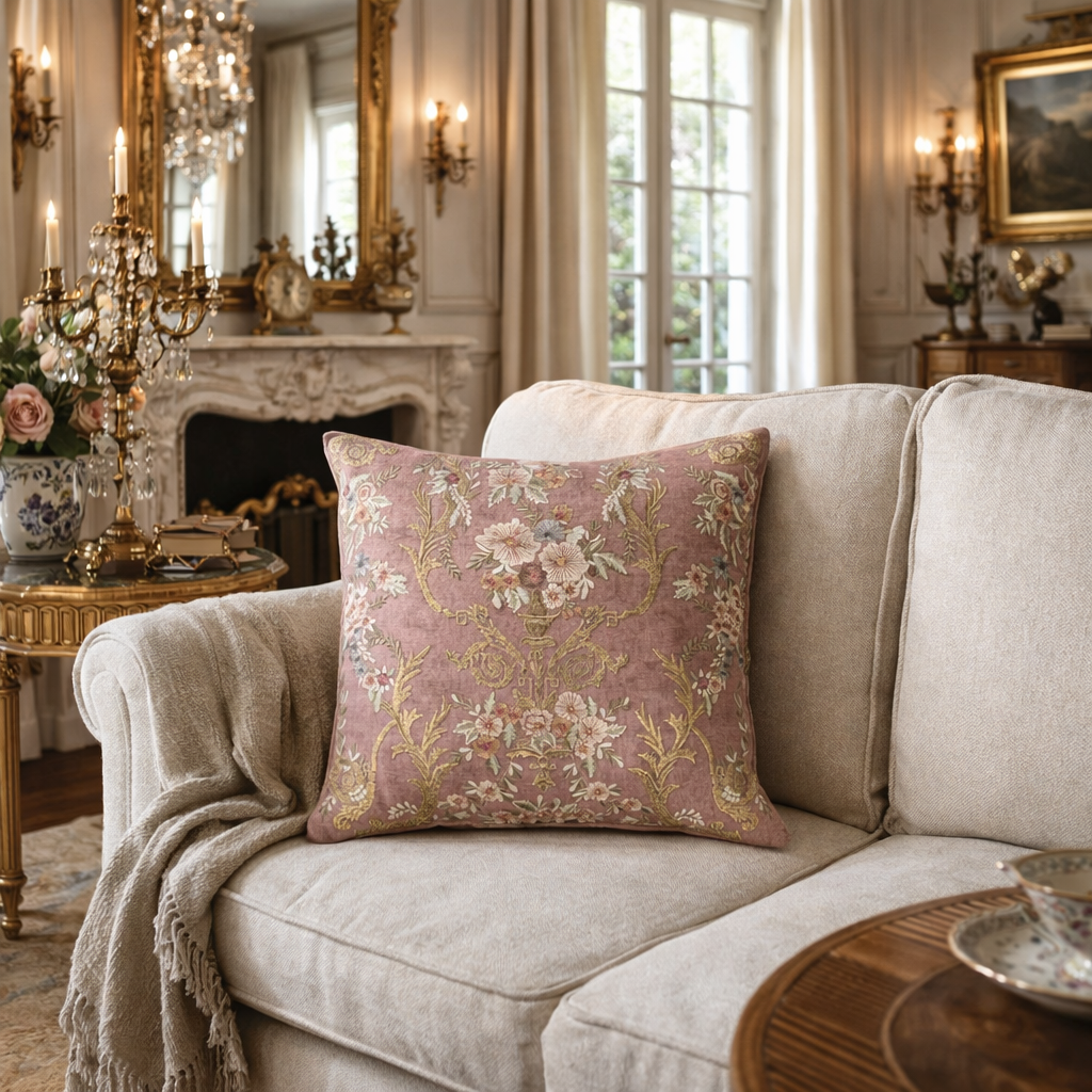 Fontainebleau Embroidered Linen Pillow Cover, 18 x 18