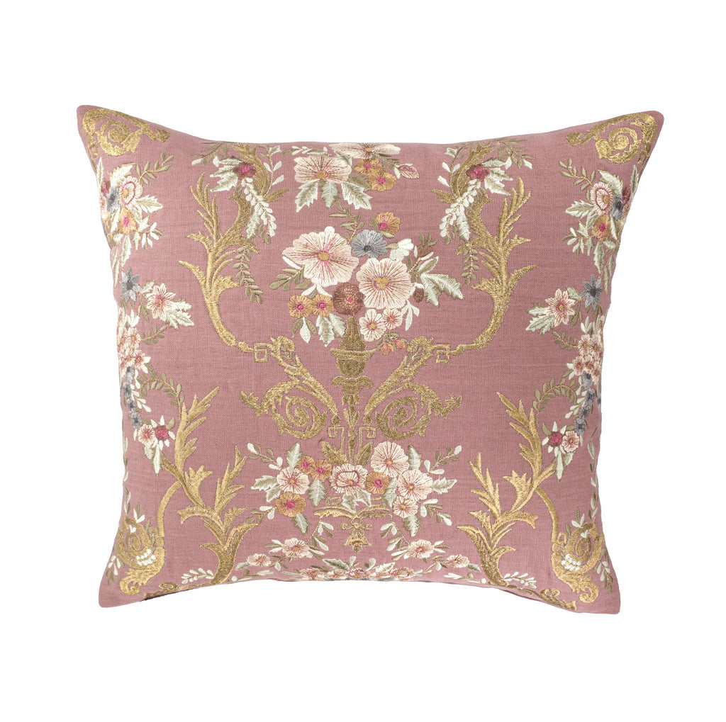 Fontainebleau Embroidered Linen Pillow Cover, 18 x 18