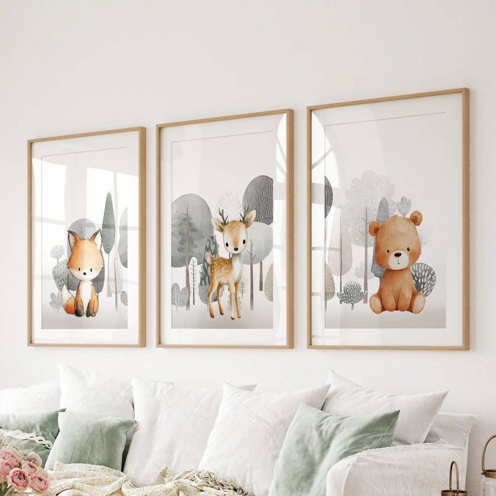 Woodland Animal Nursery Wall Art Set