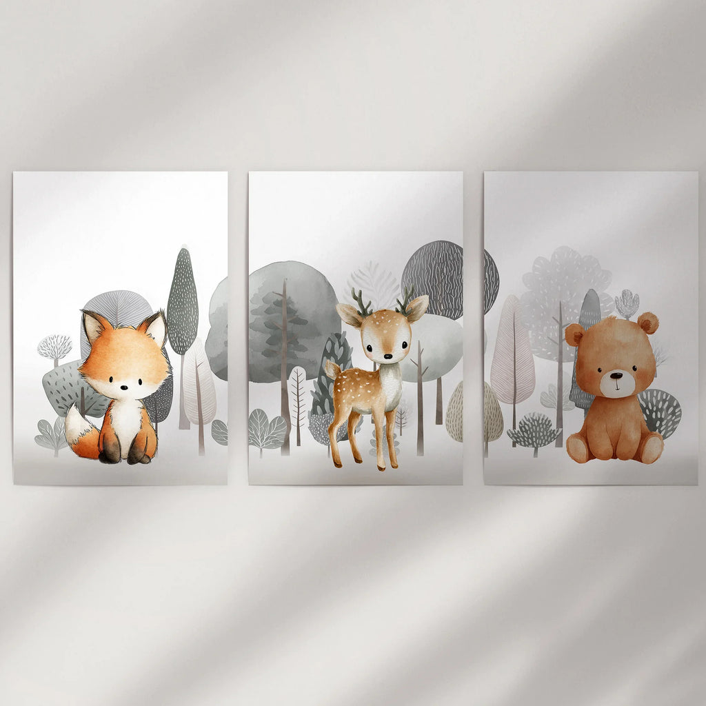 Woodland Animal Nursery Wall Art Set
