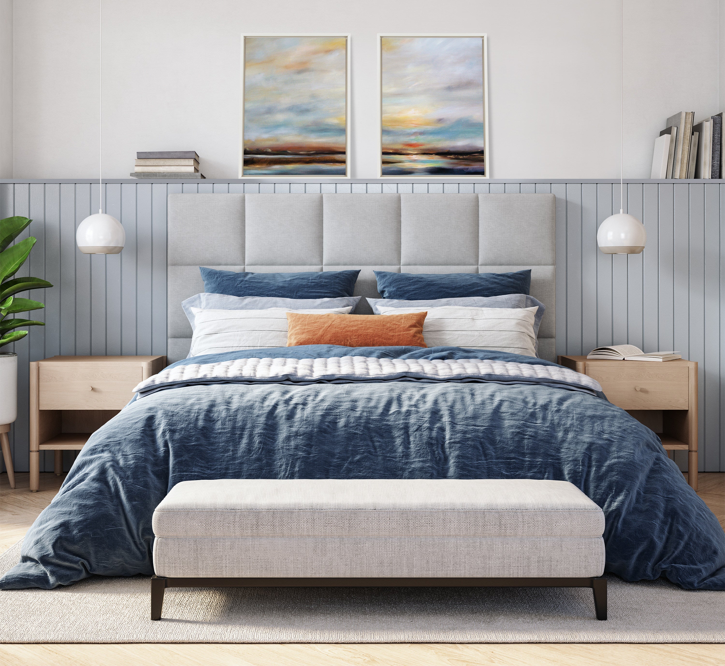 Sylvie Carolina Sunset Diptych Framed Canvas Art Set by Mary Sparrow