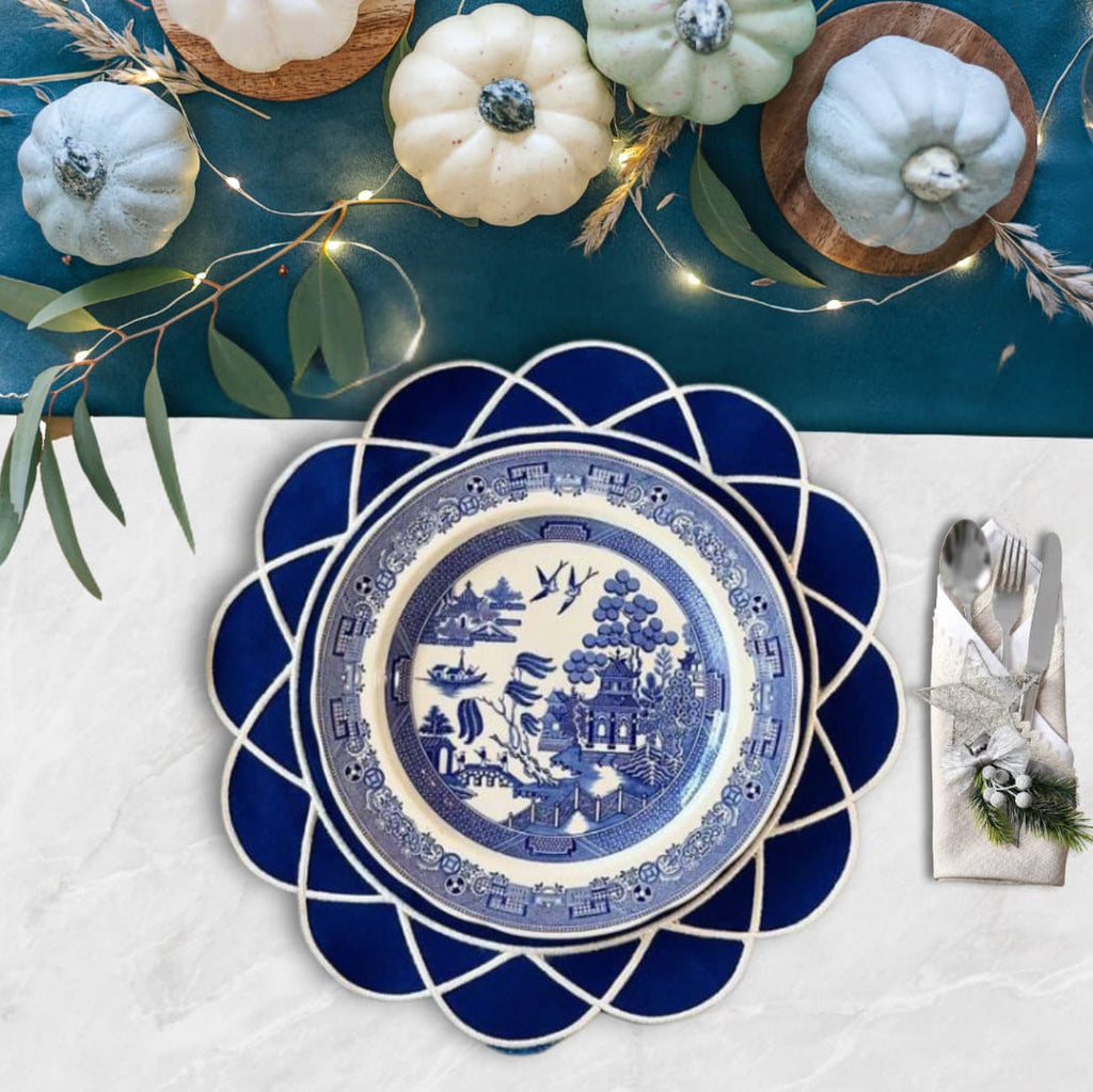 GATHER NAVY BLUE ROUND FABRIC PLACEMAT (Set Of 4)