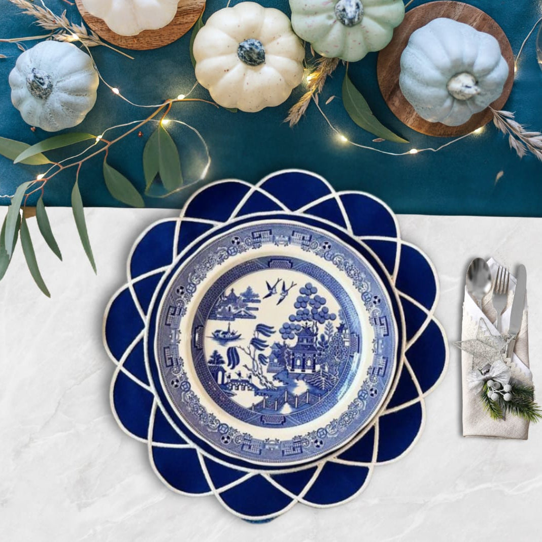 GATHER NAVY BLUE ROUND FABRIC PLACEMAT (Set Of 4)